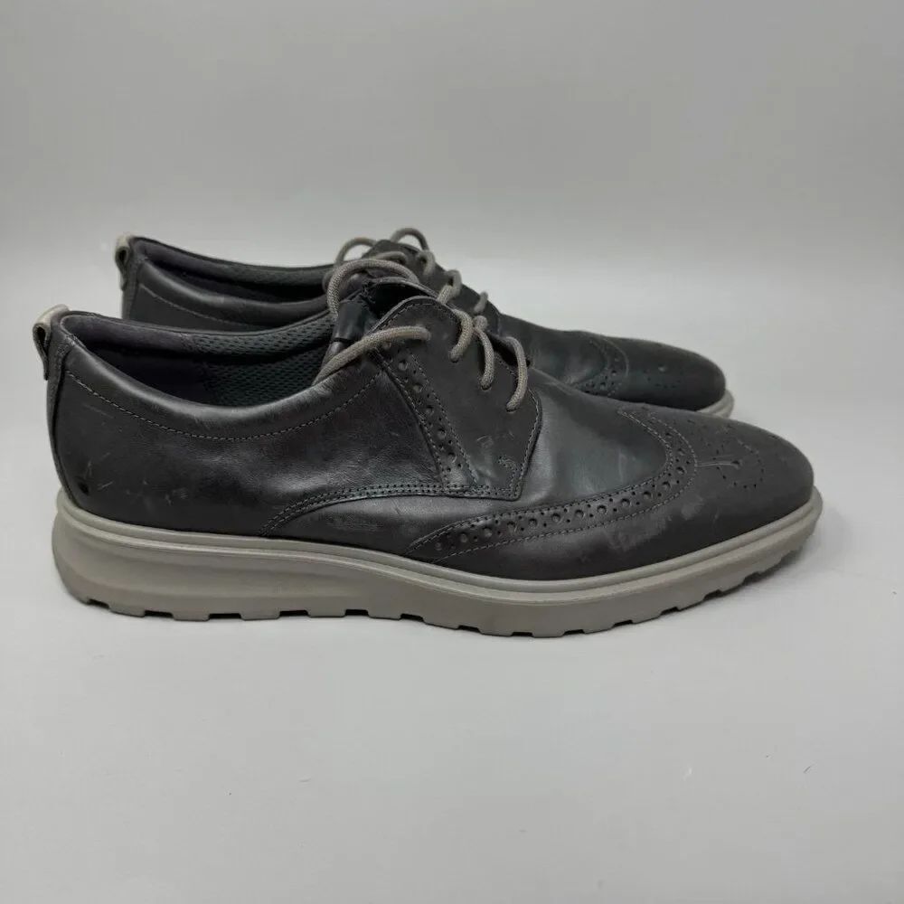 Ecco St.1 Hybrid Lite Men's 10 Black Sneaker Leather Shoes Wingtip Lace-Up Flat